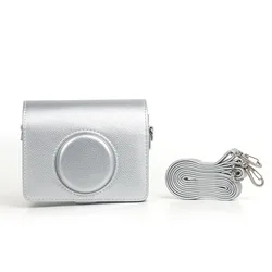 Vintage-Style Leather Camera Case with Shoulder Strap and Protective Shell Accessories (Silver)