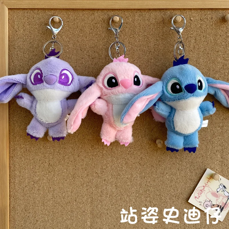 

Disney Anime cute Lilo & Stitch series Plush Doll girl a bag knapsack Hangings Key Chain decoration Pendant Handmade model toys