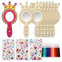 Wooden Toy Mirrors Handheld Crafts Boxwood Princess Birthday Party Decorations Child 1