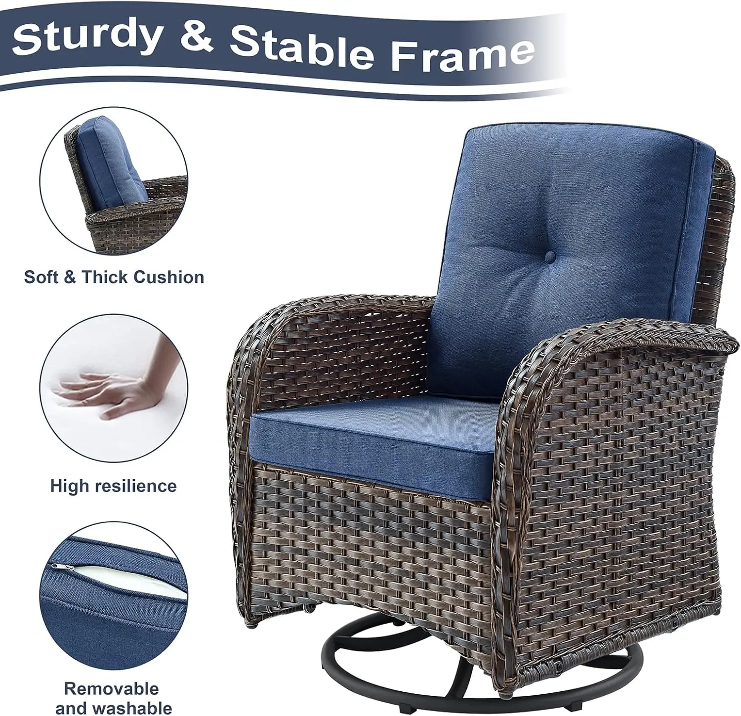 5-Piece Patio Furniture Set with Fire Pit,Wicker Outdoor Swivel Rocker Chairs Patio Sofa for Backyard,Poolside,Deck