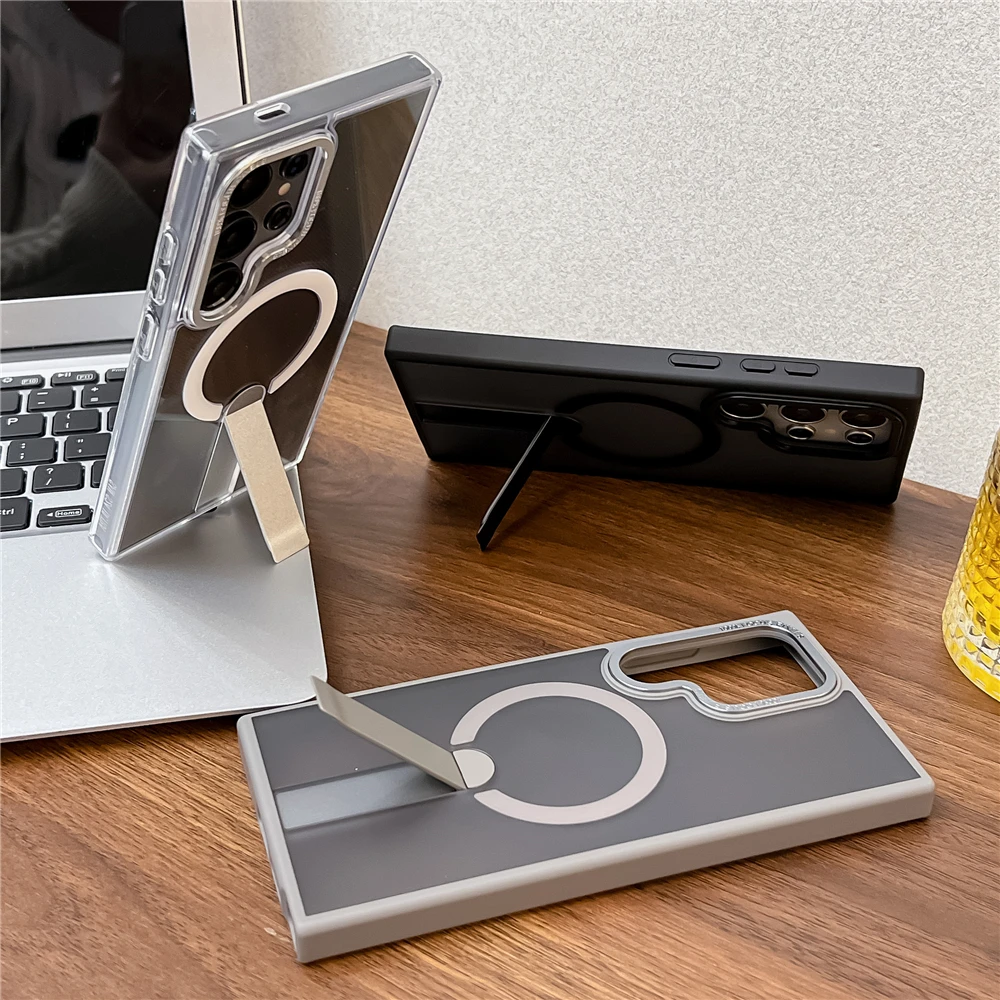 Frosted Magnetic Fold Stand Holder Case with Magsafe Wireless Charging Compatibility