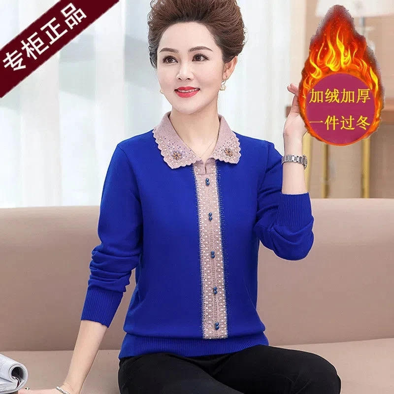 

Mother Winter Sweaters 2022 New Thick Women Lapel Sweater Elegant Damond Wool Knitted Pullovers Women Cashmere Jumper Femme Tops