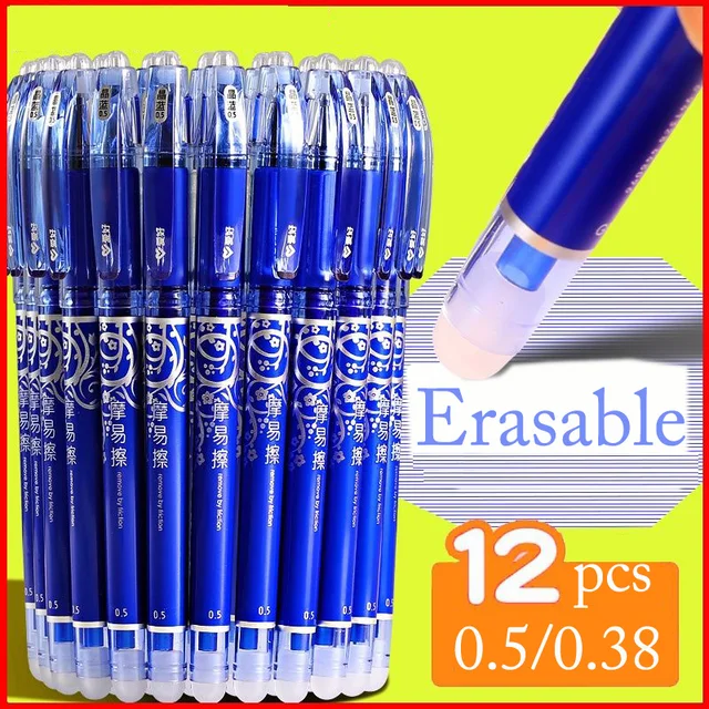12PCS Erasable Gel Pen Blue Black Red Ink 0.5 0.38mm Washable Handle Ballpoint Pen Needle Tip Rod Student For Writing Sketch 1