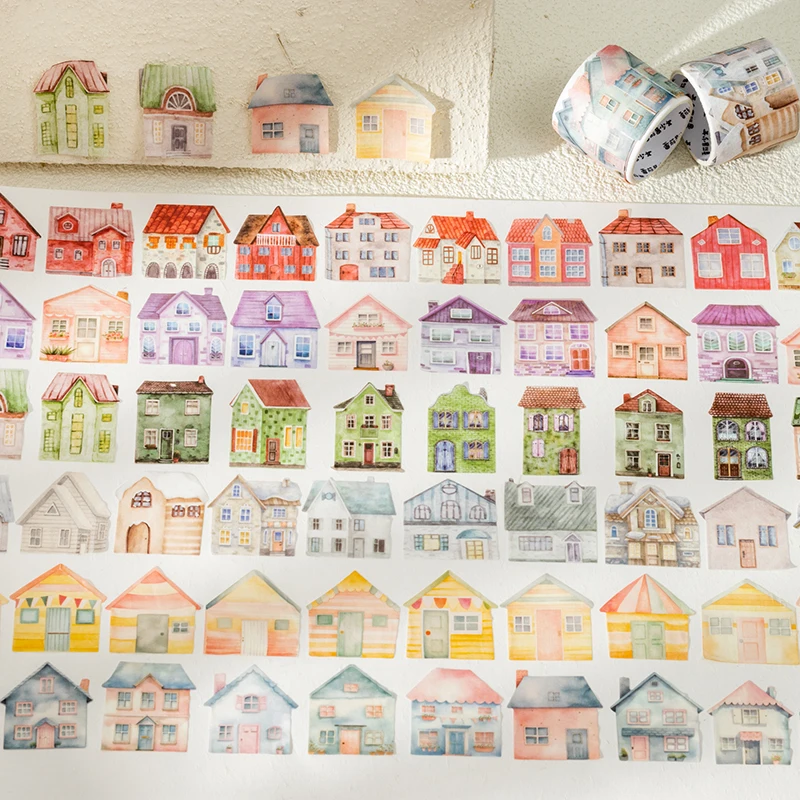 Mr. Paper 50 Sheets/Bag Colourful Dream Town Series Shaped Tape DIY Handbook Book Decoration Stickers Stationery Stickers 4