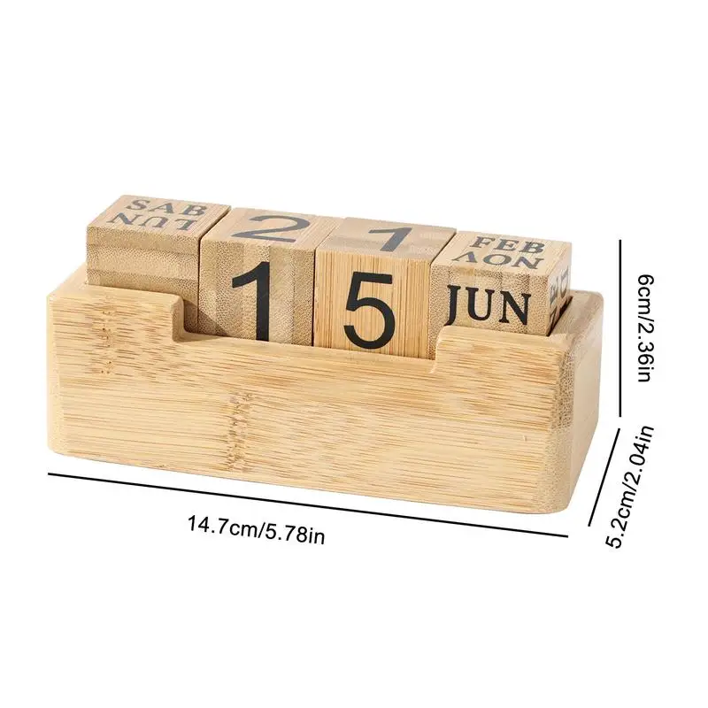 Wood Block Perpetual Calendar Rustic Number Pattern Blocks Creative Block Calendar for Desk Retro Month Date Display Blocks