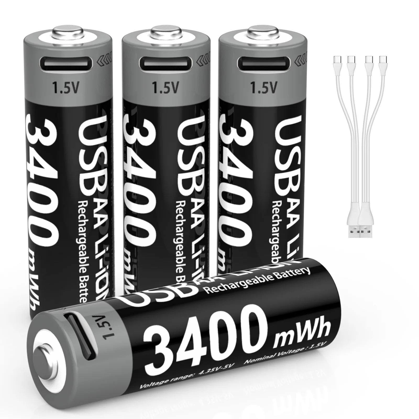 Rechargeable Lithium Batteries 1.5V AA 3400mWh USB Type-C For Hunting Camera Remote Control Mouse Smart Door Lock Microphone MATOV