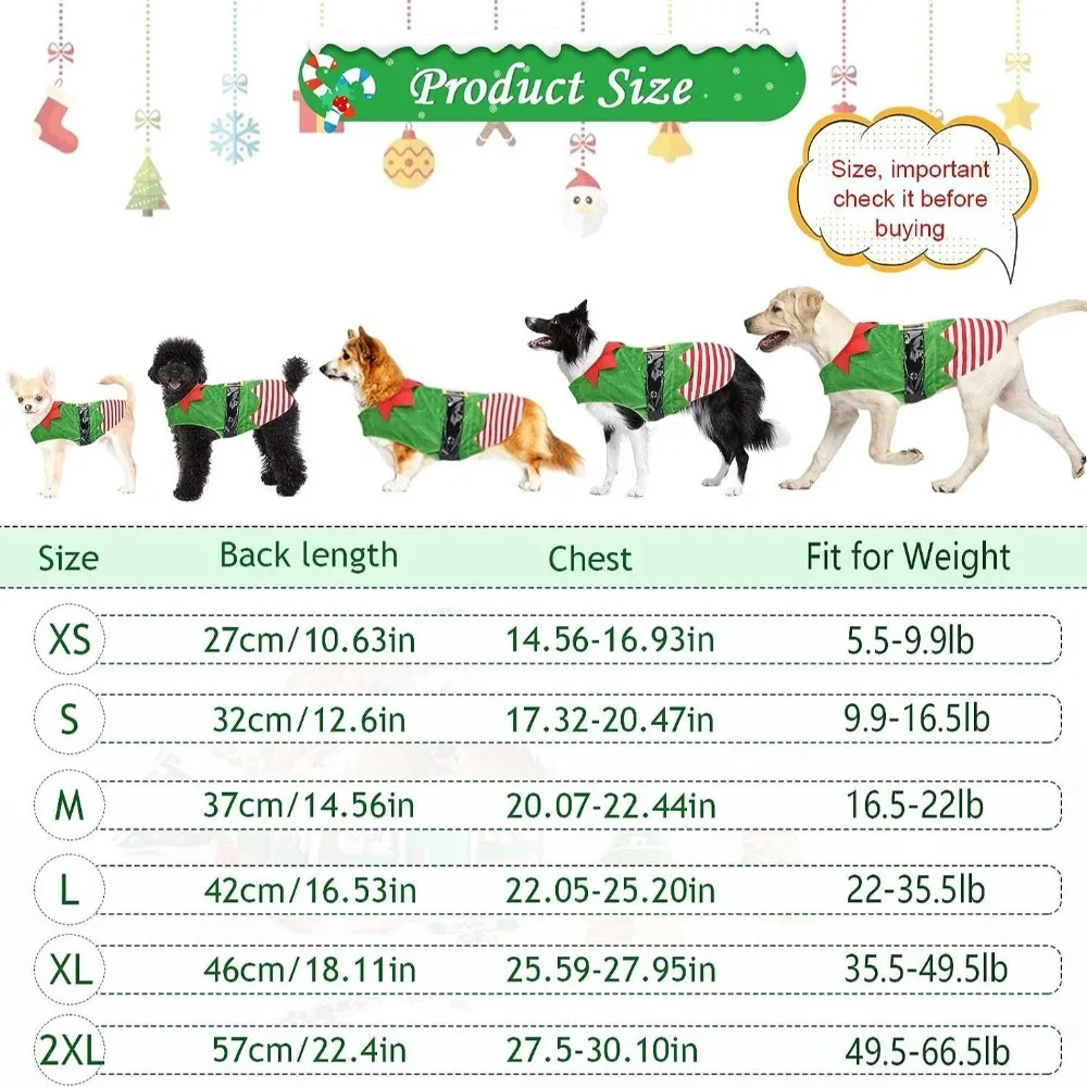 Pet Costumes Green Elf Pet Cosplay Costumes Comfortable Christmas Dog Clothes Winter Warm Puppy Striped Vest Coat for Pet Accessories