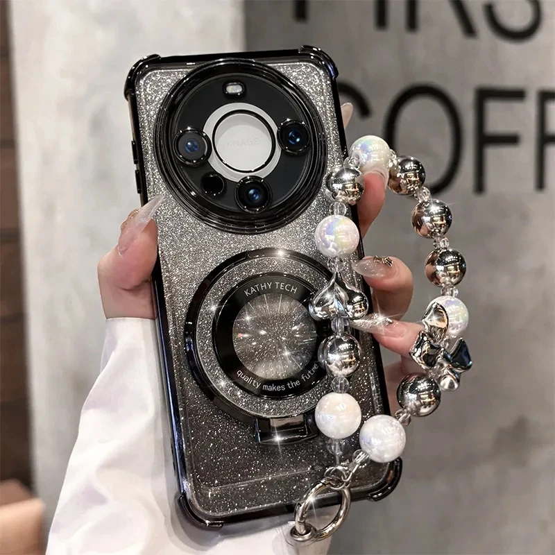 Shockproof Glitter Plating Magsafe Bracket Bead Bracelet Phone Case Cover