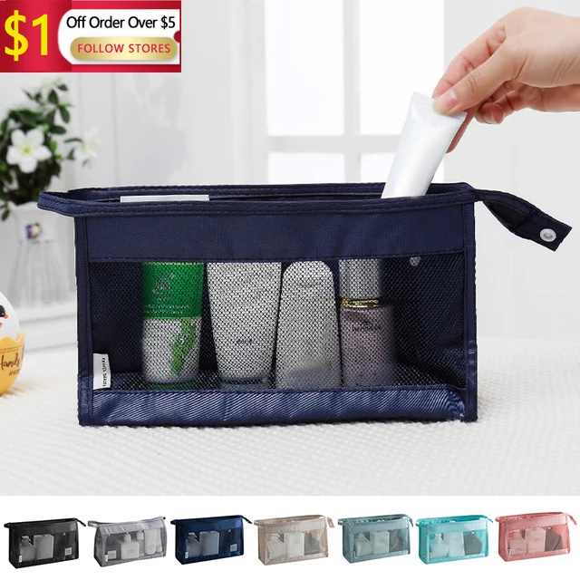 Portable Cosmetic Bag Makeup Case Transparent Mesh Storage