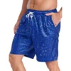 Mens Loose Beach Shorts Loungewear Shorts Checkerboard Metallic Shiny Swimming Boxer Shorts Drawstring Elastic Waistband Pockets 5