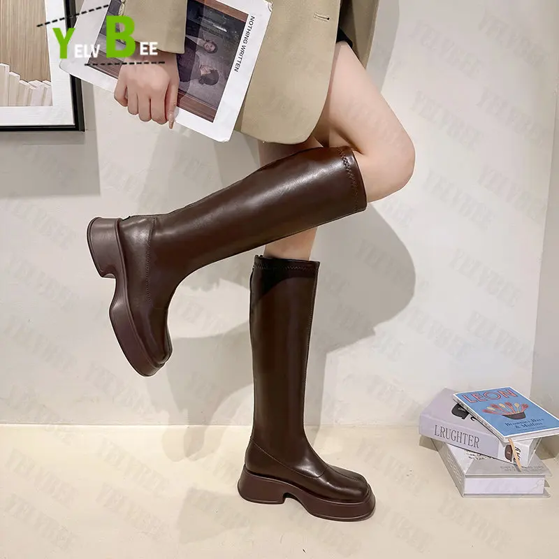 Chelsea-botas altas hasta la rodilla para Mujer, zapatos de tacón medio con plataforma, estilo gótico, para motocicleta, 2022 - AliExpress