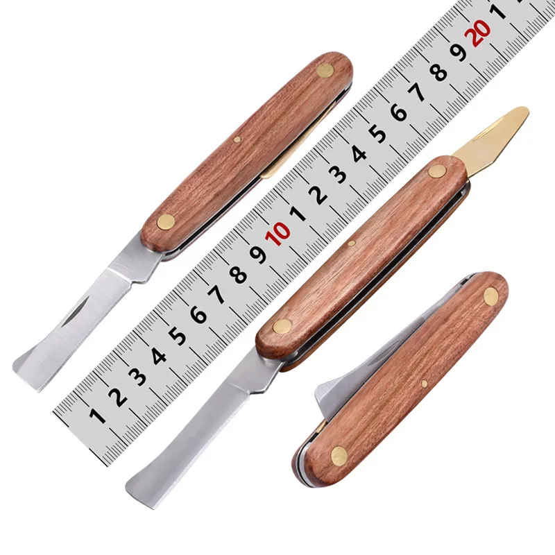 Couteau d'élagage pliable en acier inoxydable avec manche en bois, outils de greffage, coupeur de greffage de jardin professionnel 7