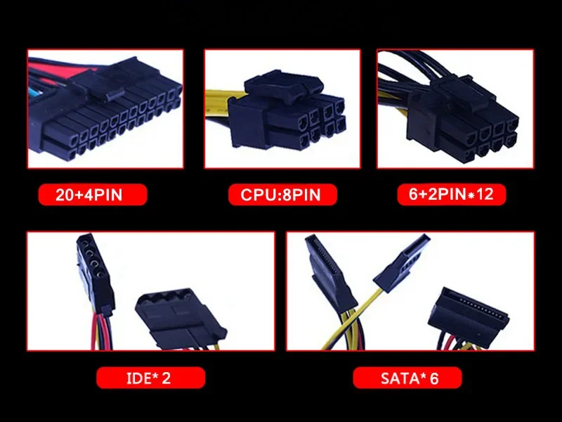 ETH Mining Rig Power Supply 1600W PC Serve ATX Switching PSU For RX470 480 570 1060 1070 6 GPU Bitcoin Miner PSU