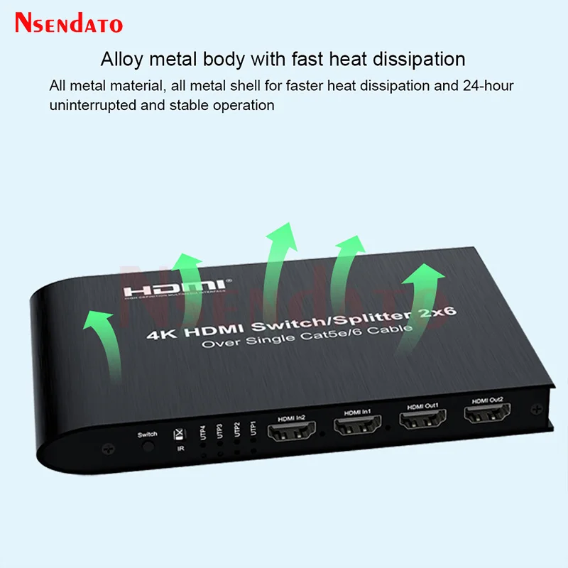 4K HDMI Extender Receiver 60m 100m Over RJ45 Cat6 2 in 6 out HDMI Switch Splitter 2x6 HDMI Audio Video Switcher Converter