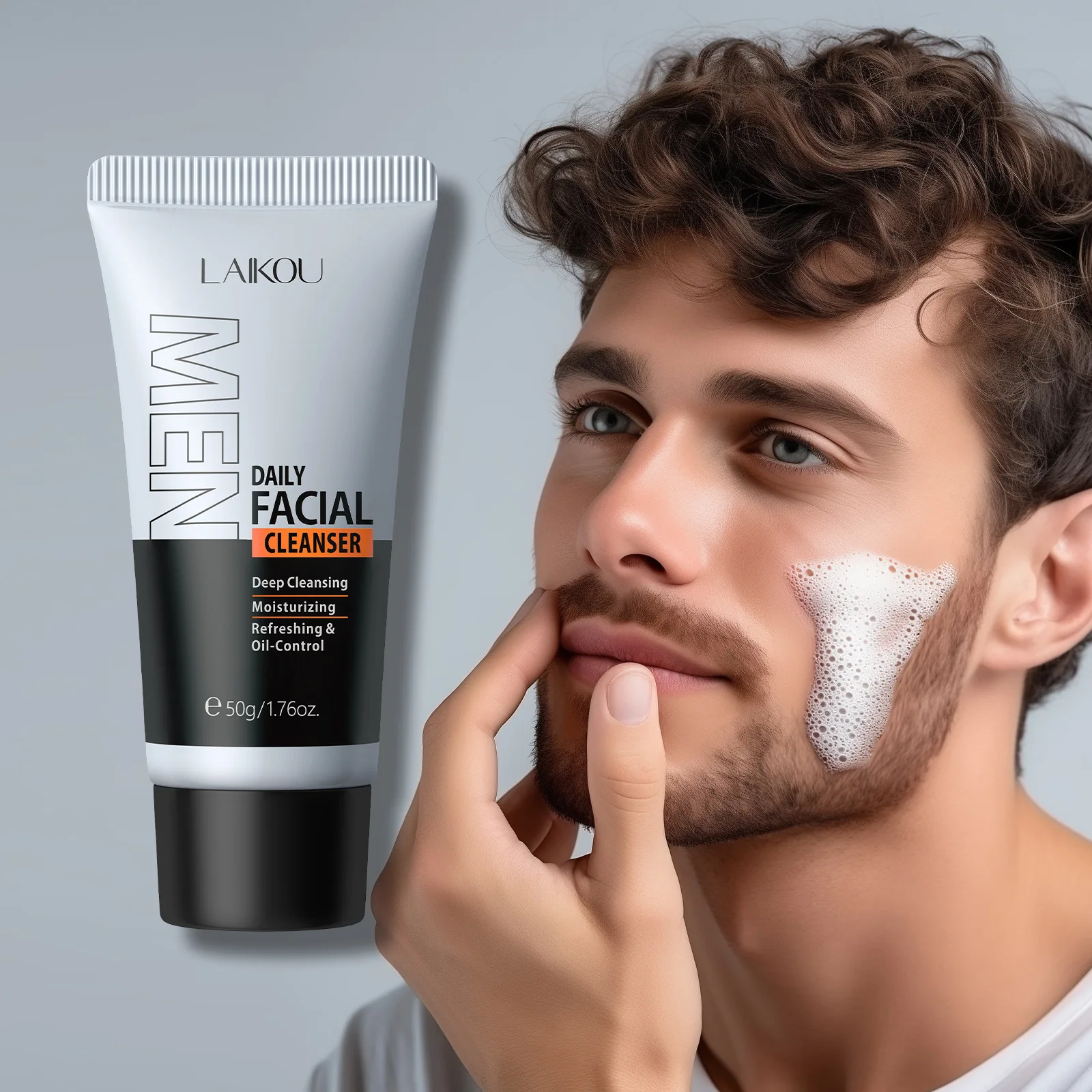 LAIKOU Men's Facial Cleanser, Moisturizing, Men's Skin Care, Oil Control, Blackhead Remover, Cosmetics, Deep Nourishment