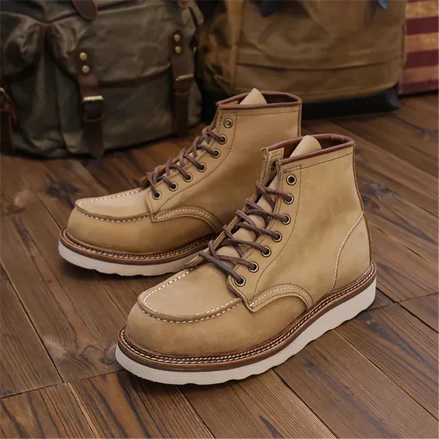 1907 Vintage Unisex Men Shoes Ankle Boots Handmade Autumn Winter Cow Leather Shoes Wings Round Toe Tooling Motorcycle Boots 2