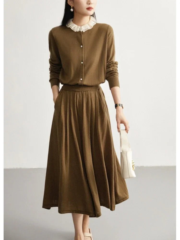 2PieceSkirtSetsWomen2024AutumnWinterKnittedCardiganSkirtSets