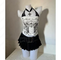 Tops à bretelles sexy en dentelle Y2k, vêtements pour femmes, gothique, punk, fille, été, t-shirts à bretelles, grunge, corset mince, Harajuku, Kpop, crop top, emo 3