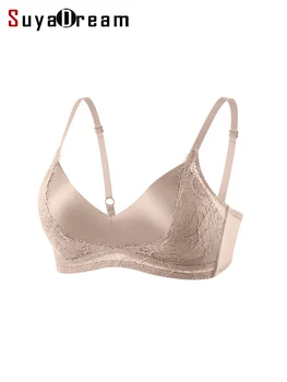 SuyaDream,Women Silk Bras, 93%Silk 7%Spandex, Wire Free, Lace Padded Bra, 2025 New Cozy Intimates, Black, White