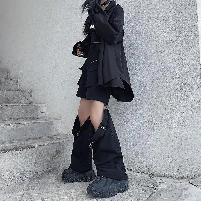 New 2025 Streetwear Black Pants for Women Fashion High Waist Detachable Streetweart Cargo Pants Woman