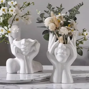 Porta Pennelli da Trucco a Forma di Viso, Scatola Portaoggetti per Cosmetici, Design Artistico a Volto Umano, Contenitore da Scrivania Leggero e Portatile