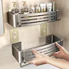 No-Drill Bathroom Shelf Shelves Shampoo Makeup Storage Holder Kitchen Organizer Wall Mounted Bathroom Accessories Aluminum Alloy 1
