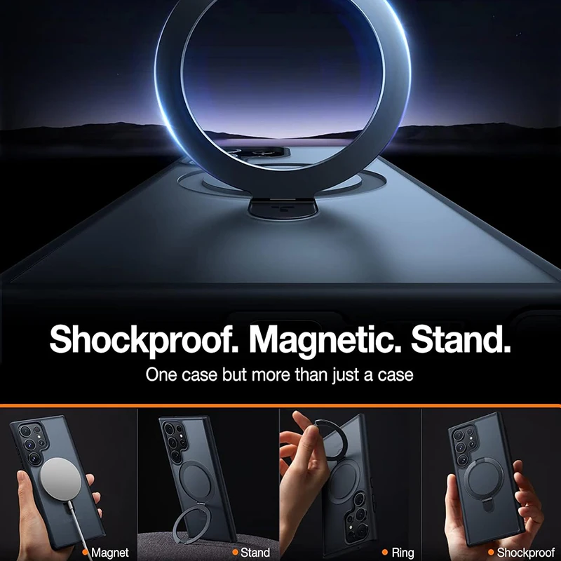 Magnetic Mobile Phone Case with Ring Kickstand for Samsung Galaxy S25 S24 Ultra S23 S22 Plus Mobile Cases Translucent Back Cover - 3
