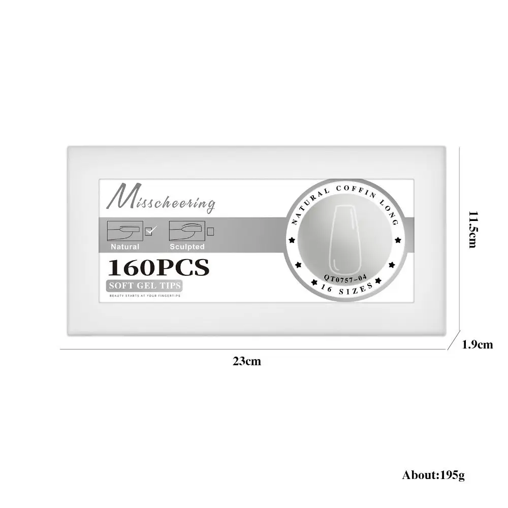 New 16 Sizes Gel False Nail Tips Curved Arch Soft Fake Nails Extension Full Cover Artificial Press on Nails for Women Girls