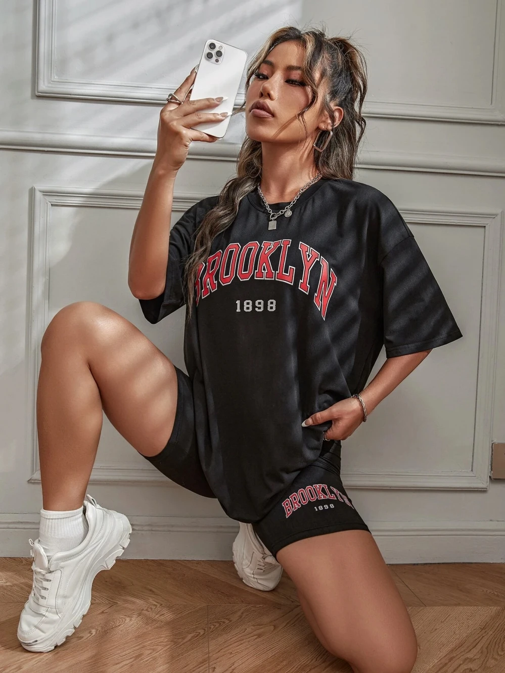 Brooklyn 1898 New York City Letter Graphic T-Shirts Set Women Summer Casual 2 Piece Set Oversized Shorts Cotton S-Xl T Shirts - Image 6