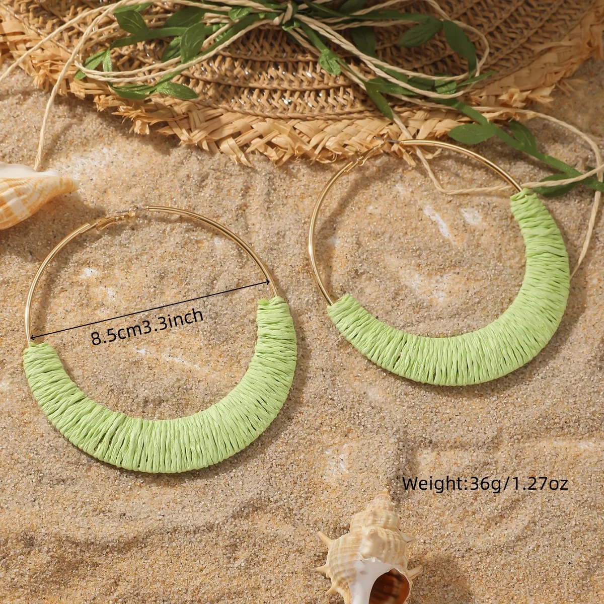 Bohemia Exaggerated Multicolor Raffia Big Hoop Earrings for Women Handmade Irregular Rattan Knit Circle Earrings Summer Jewelry