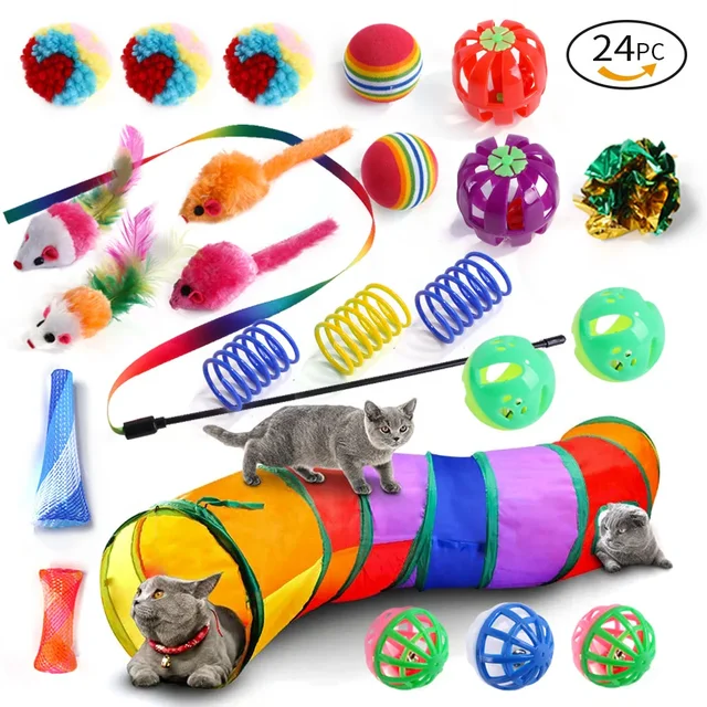 Kitten Toys Variety Cat Toy Combination Set Cat Toy Funny Cat Stick Sisal Mouse Bell Ball Cat Supplies 20 Pcs Set 6