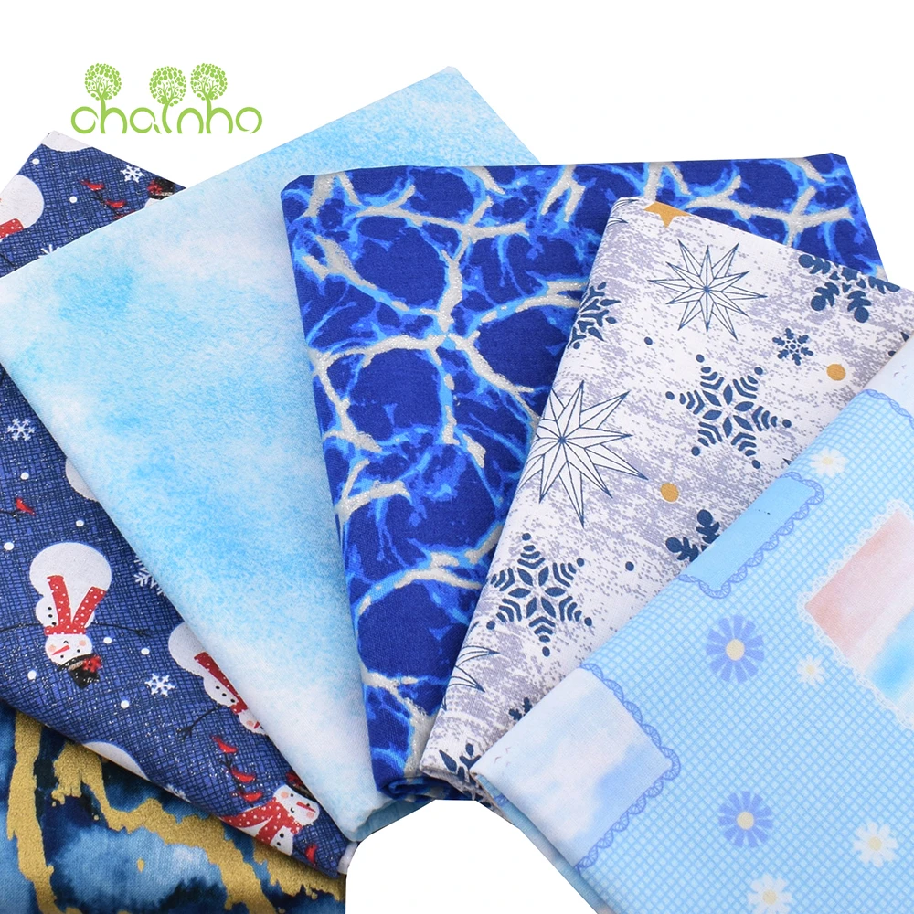 Chainho,Printed Plain Weave Cotton Fabric,Handmade DIY Quilting Sewing Material,Patchwork Cloth,Blue Series,20x25cm,15CD77