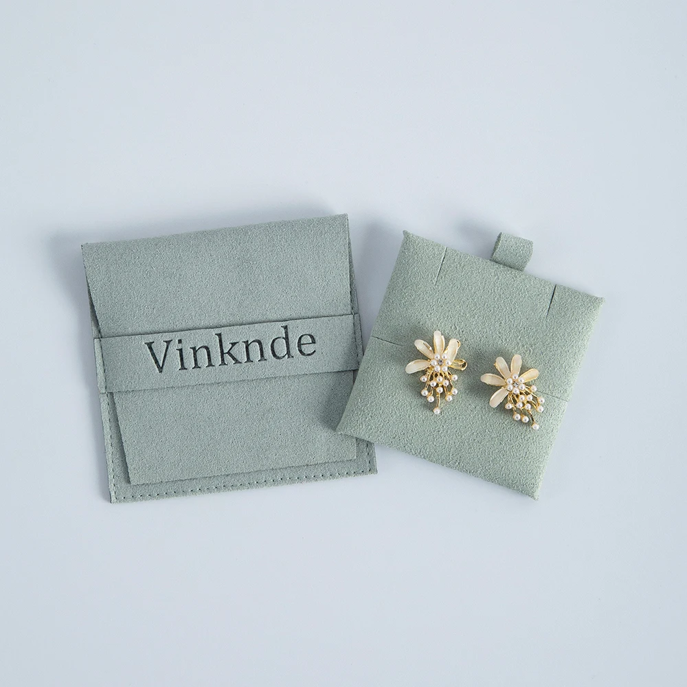 50er-Set Schmuckbeutel aus Mikrofaser mit Einlage, Karte, individuellem Logo, Wildleder-Umschlagklappe, Geschenktaschen für Halsketten, Ohrringe, Armbänder – Detail 11