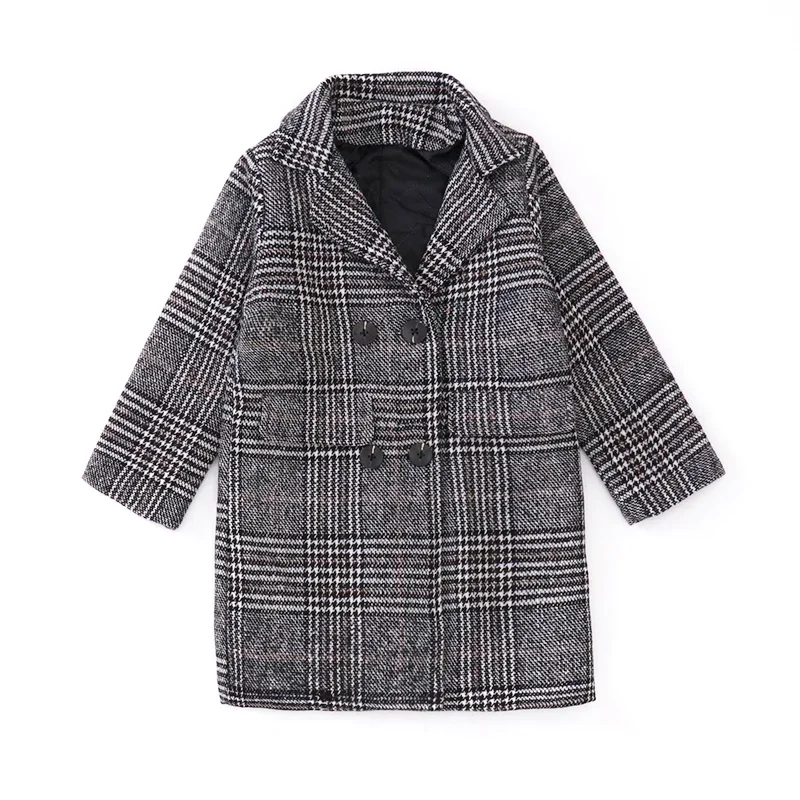 Girls' Plaid Woolen Winter Coat 5
