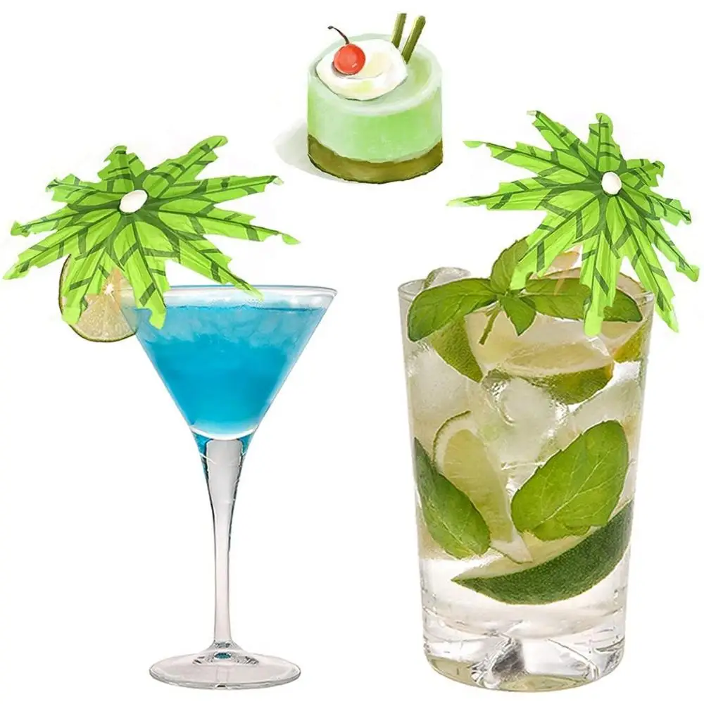 10pcs Tropical Coconut Palm Tree Paper Umbrella Cocktail Fruit Picks Cupcake Toppers Hawaii Birthday Wedding Party Decorations