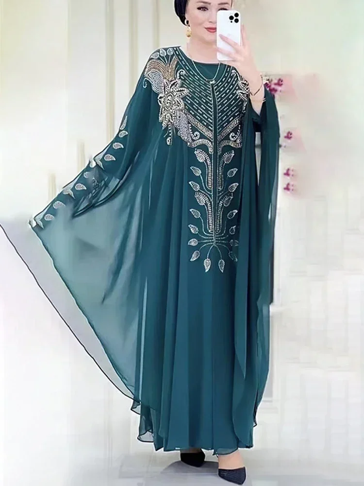 Chiffon Bobo Muslim Abaya Fashion Dubai Collection Large Size Maxi Dress Moroccan Caftan Islamic Clothing