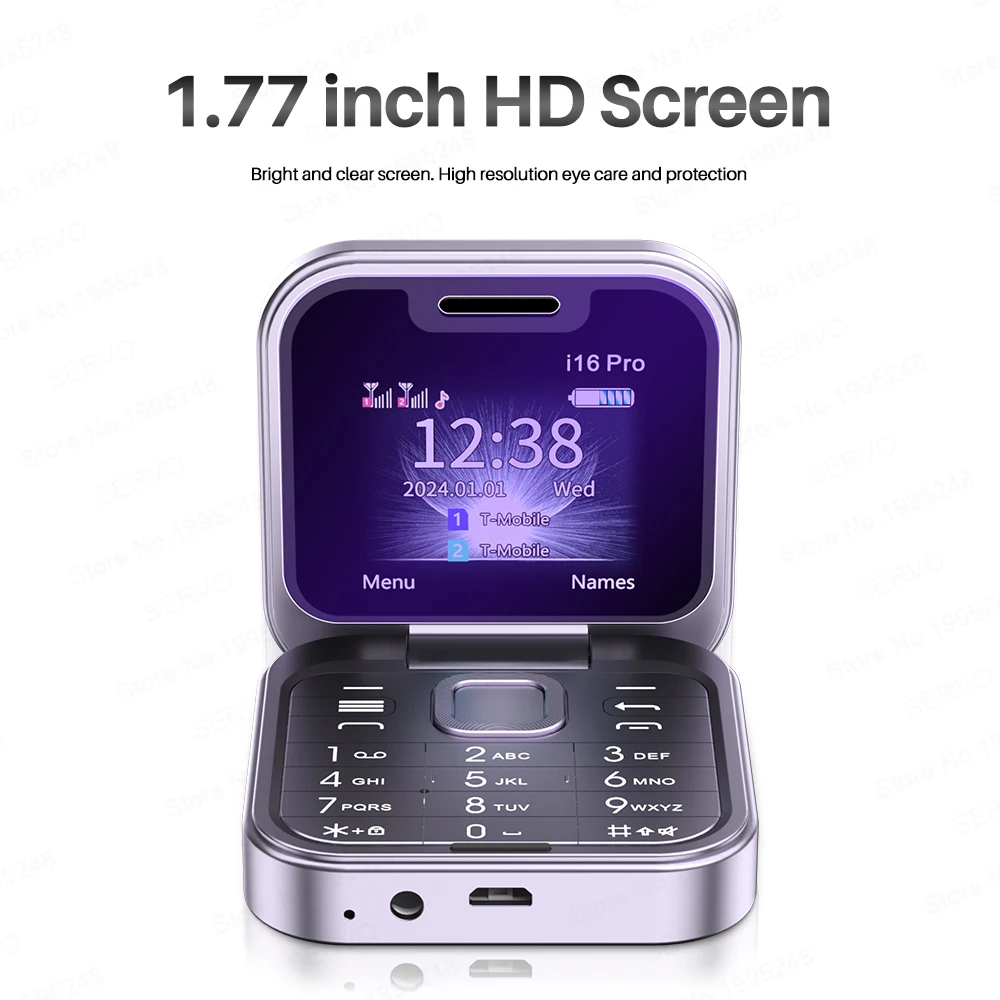 SERVO i16 PRO Foldable Mini Mobile Phone 2G Dual SIM Card Speed Dial Magic Voice 1.77''Screen 3.5mm Jack Flip Cellphone Type-C 2