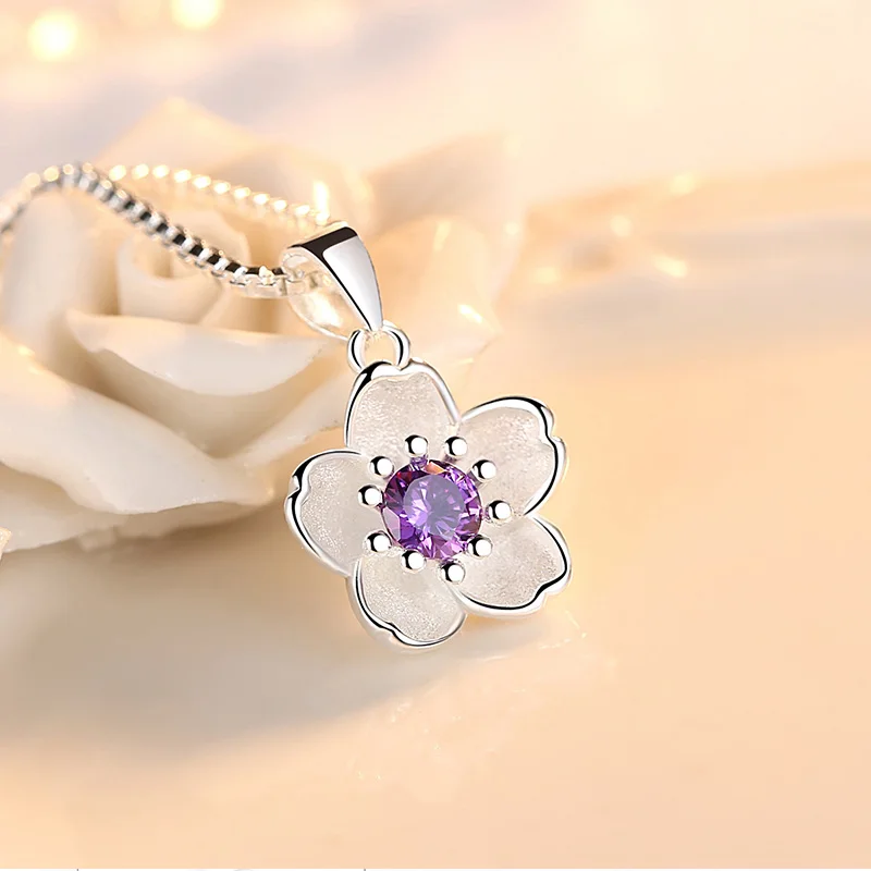 Elegant Blossom Necklace: Sterling Silver with Pink, Purple, and Peach Accents