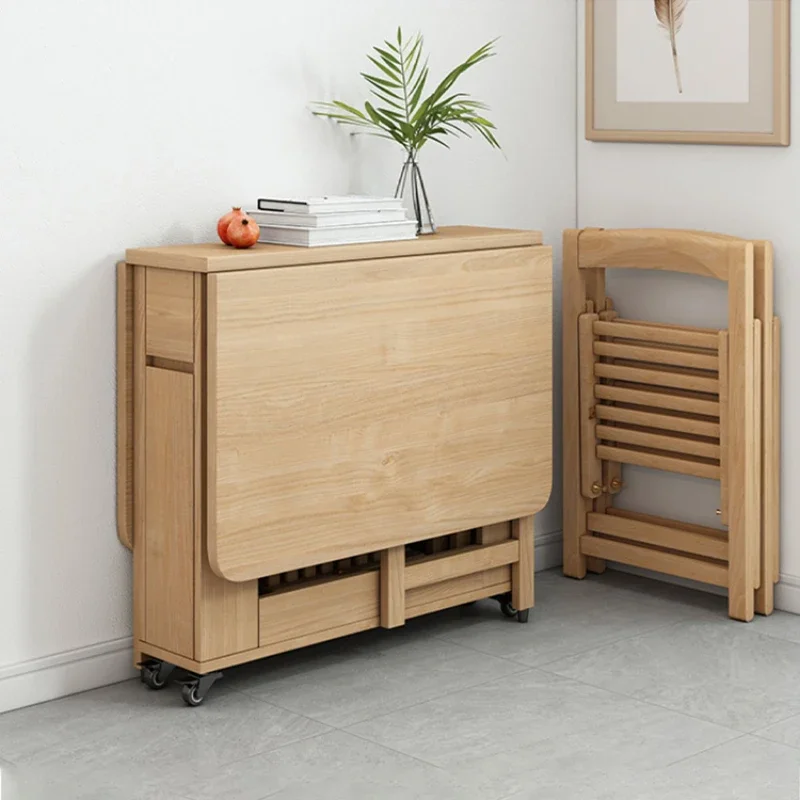 

Foldable Space Saving Dining Table and Chair Set Factory Supply Corner Folding Wood Dining Room Furniture