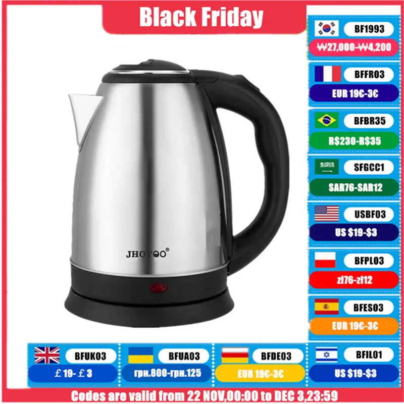 1.8L 220V Stainless Steel Electric Kettle Silver Black Base Separation Desion Rust-resistant Durable for Home During Travel 6