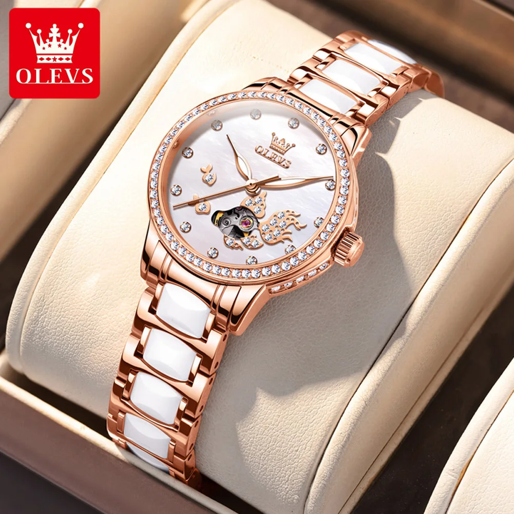 OLEVS 7001 Woman Watch Fashion Hollow Waterproof Automatic Mechanical Watch For Women Luminous Original Elegant Woman Wristwatch
