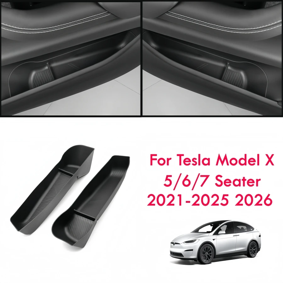 For Tesla Model X Front Door Side Storage Box Trays 5/6/7 Seat Model X TPE Washable Door Slot Pocket Organizer