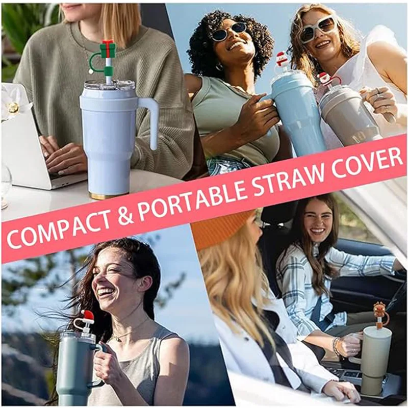 10mm Christmas Straw Cover Cap Dust-Proof Reusable Straw Tips Lids for  Stanley Cup Straw Topper Compatible with 30&40 Oz Tumbler - AliExpress