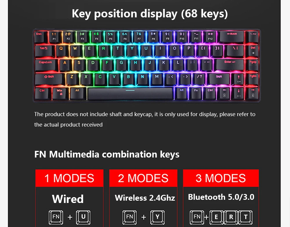GKS68, Bluetooth 2.4G, PCB, Hot-swappable, RGB Backlit, DIY, 3 Mode, 60%