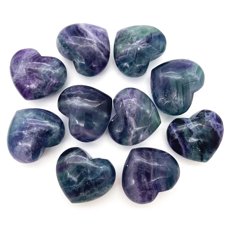 

Drop shipping 1PC Natural Colour Fluorite Hearts Love Shaped Polished Crystal Stone Healing Stone Natural Stones and crystals