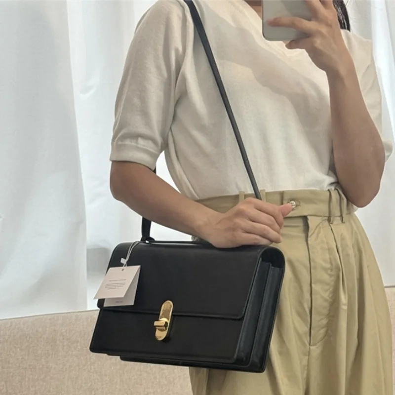 High-End Französisch Retro Lock Flip Echt leder Akkordeon Tasche Pendler Umhängetasche Umhängetasche für Frauen