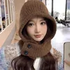 Winter Trendy Balaclava Hats for Men&Women Knitted Hooded Caps Thicken Windproof Drawstring One-Piece Neck Collar Beanies Cap 4