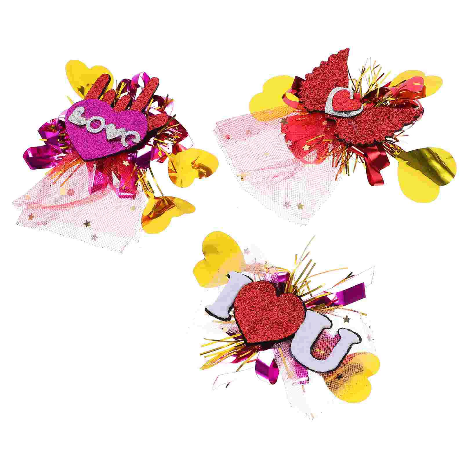 

3 Pcs Valentine's Day Hair Clips Women Party Hairpin Girls Hairpins Valentine’s Felt Accessories Barrettes Miss