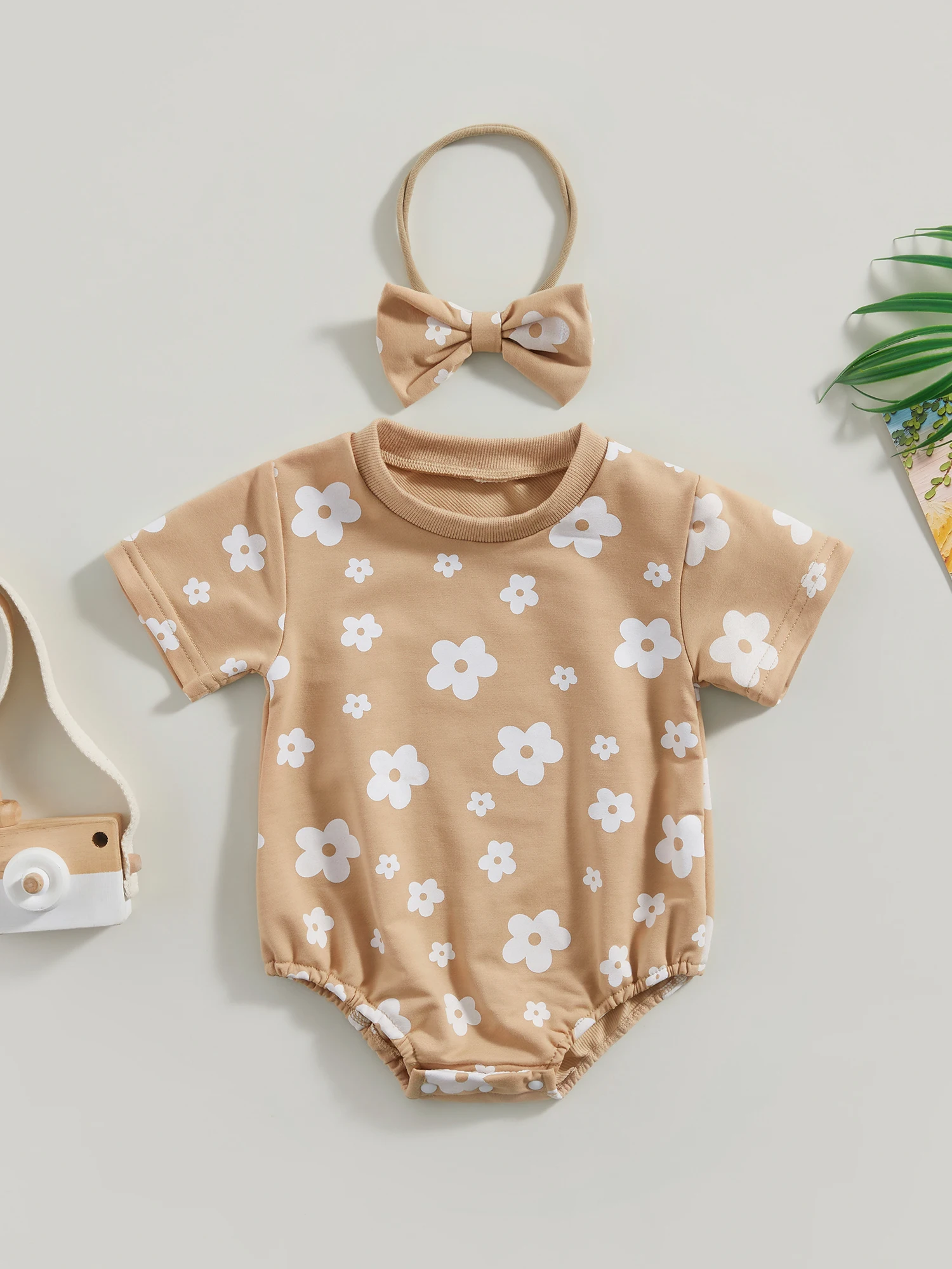 

Милый Цветочный комбинезон из пузырьков с повязкой на голову для маленьких девочек-комбинезон с коротким рукавом для весны и лета