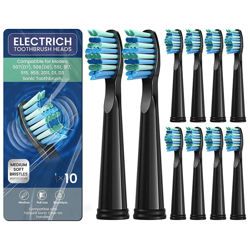 Toothbrush Heads For Fairywill Sonic Electric Toothbrush Replacement Du Pont Head FW-507/508/515/551/917/959/2011/D1/D3/D7/D8